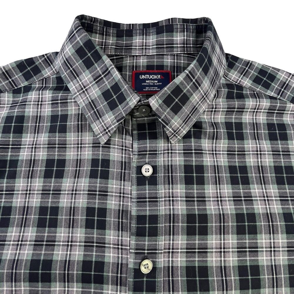 UNTUCKit Slim Fit Shirt Men's Medium Plaid Oxford Cotton Button Down OCBD